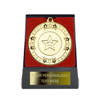 Multi-choice Medal in Red Flipover Box with Engraved Metal Plate