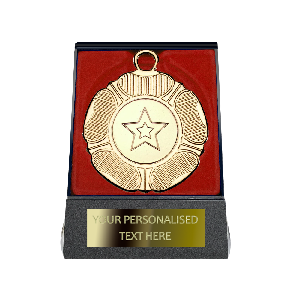 Multi-choice Medal in Red Flipover Box with Engraved Metal Plate
