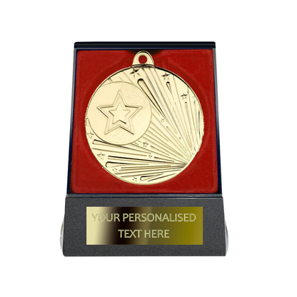 Multi-choice Medal in Red Flipover Box with Engraved Metal Plate