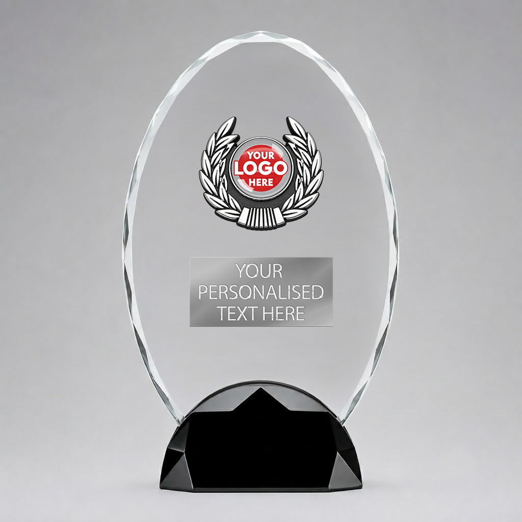 Crystal Oval Glass Award with Black Base Trimmed