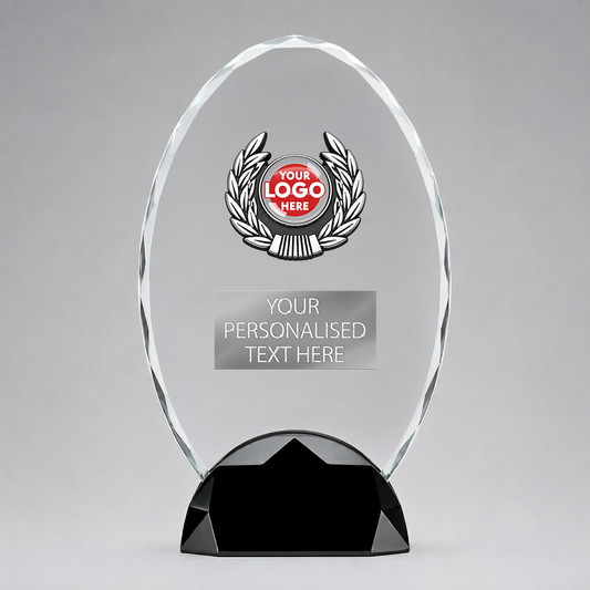 Crystal Oval Glass Award with Black Base Trimmed