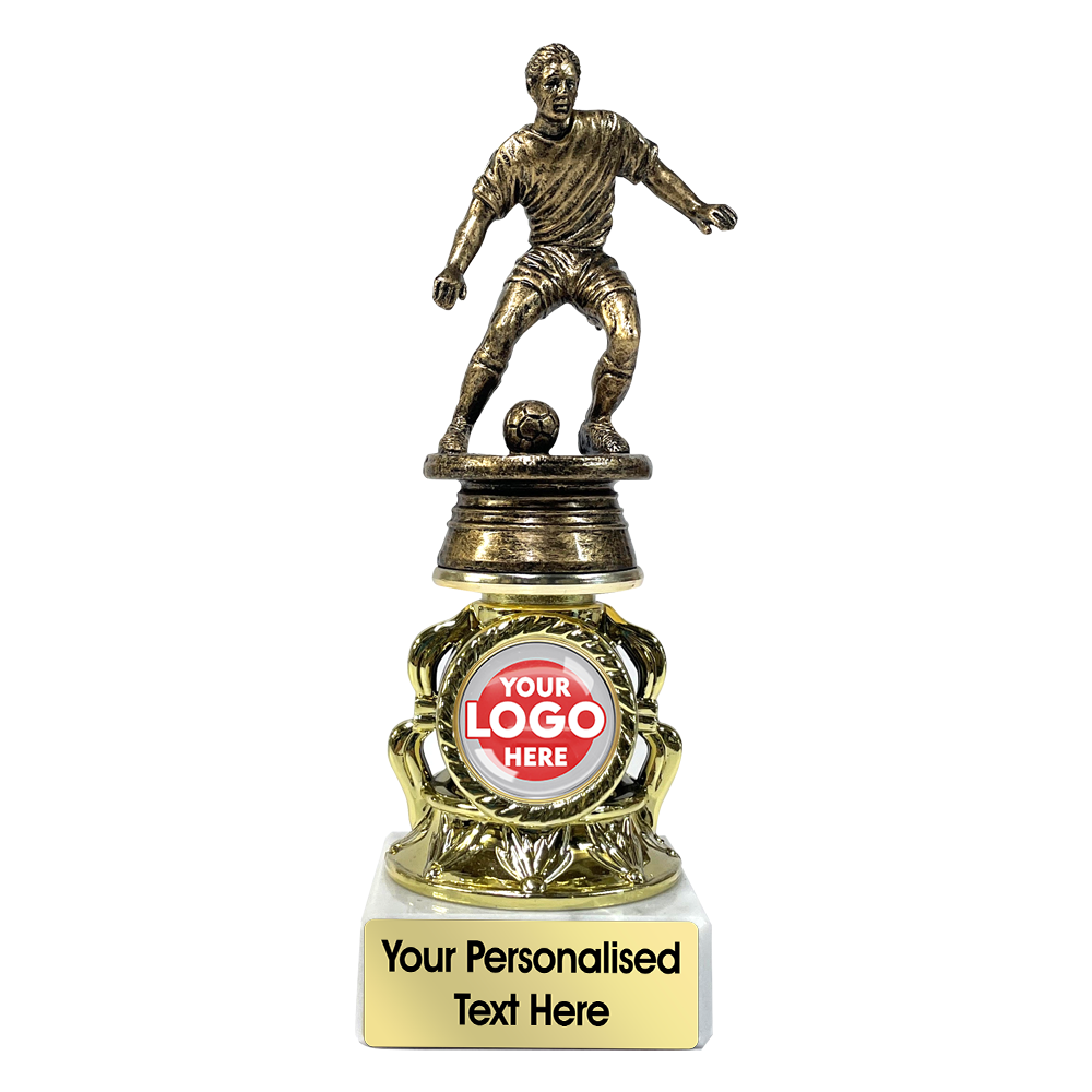 Bronze Footballer Trophy on Gold Ornament and Marble Base (JL32C) BW Trophies