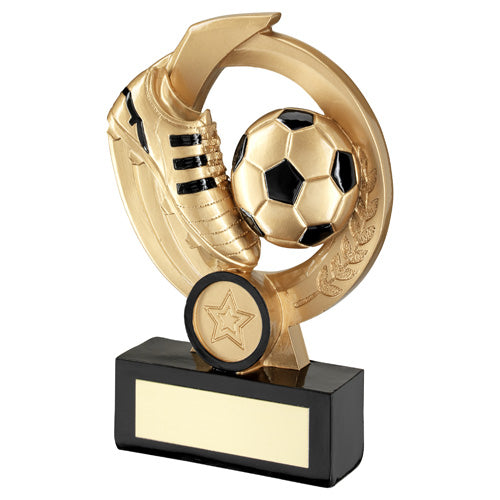Gold and Black Football And Boot On Round Wreath with Engraved Plate (RF941A) BW Trophies