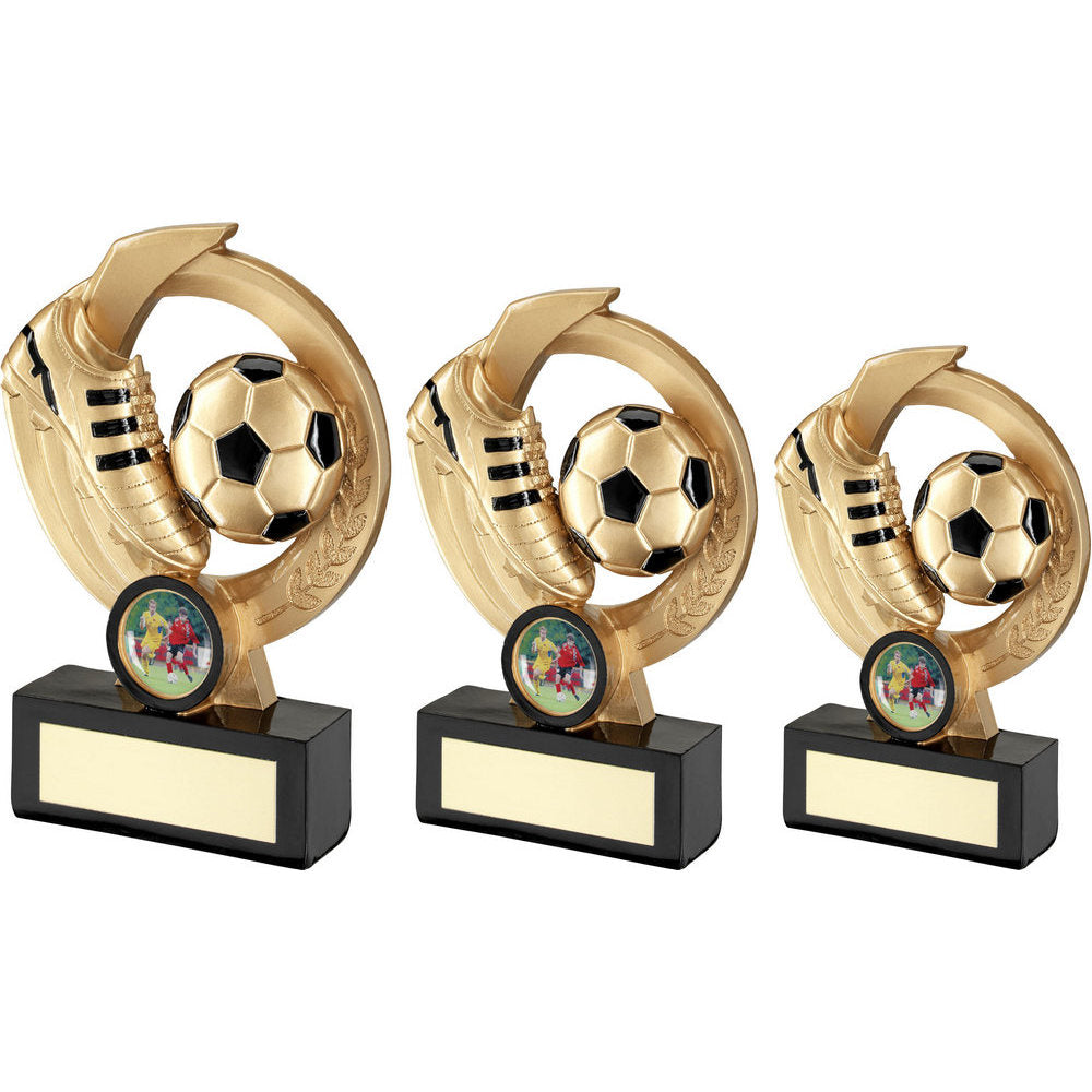 Gold and Black Football And Boot On Round Wreath with Engraved Plate (RF941A) BW Trophies