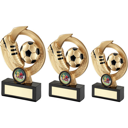 Gold and Black Football And Boot On Round Wreath with Engraved Plate (RF941A) BW Trophies