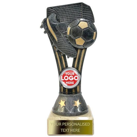 Boot & Ball Antique Silver/Gold Football Trophy (With Logo) (TYF210A)