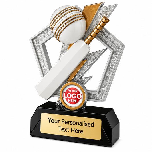 Personalised Cricket Bat and Ball Trophy with Club Logo