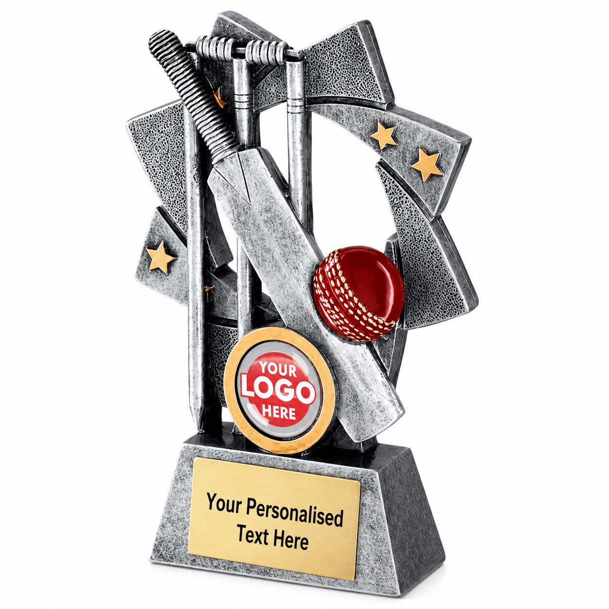 Personalised Cricket Bat, Ball and Wickets Trophy