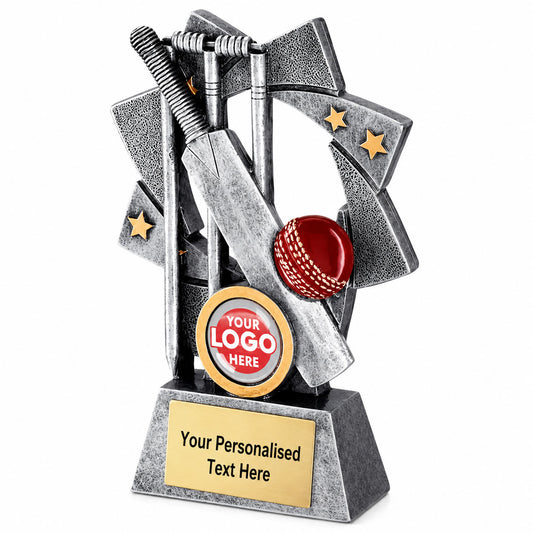 Personalised Cricket Bat, Ball and Wickets Trophy