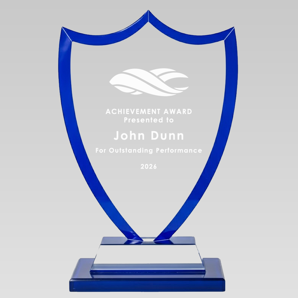 Lasered Glass Shield Trophy with Blue Accents (JB4400A/B/C)