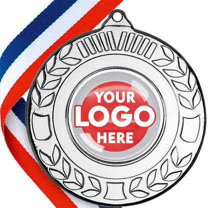 Glossy Gel Embossed Laurel Design Medals on Ribbons  MINIMUM ORDER 100