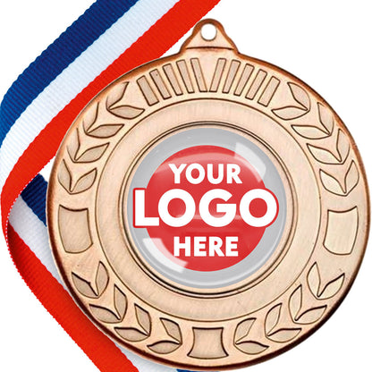 Glossy Gel Embossed Laurel Design Medals on Ribbons  MINIMUM ORDER 100