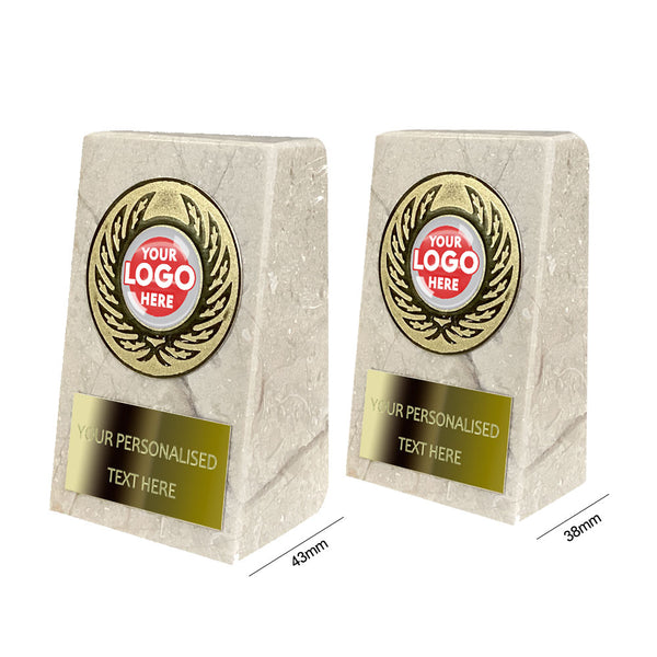 Marble Wedge Gift/Award with Golden Engraved Metal Plate