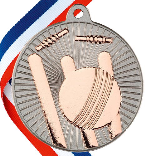 Cricket Embossed Medal on a Ribbon BW Trophies