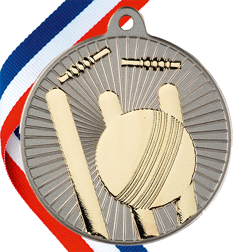 Cricket Embossed Medal on a Ribbon BW Trophies