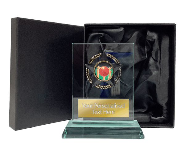 Stylish Cricket Glass Award with Presentation Box (T9054/5/6)