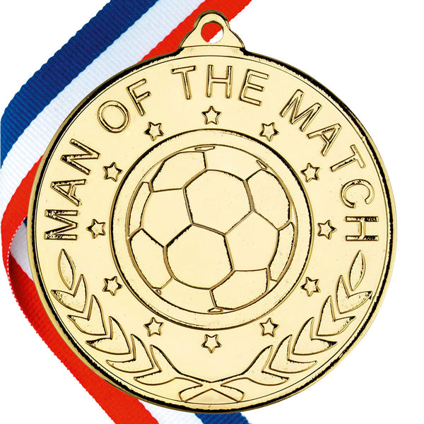50mm Man Of The Match Embossed Medal on a Ribbon