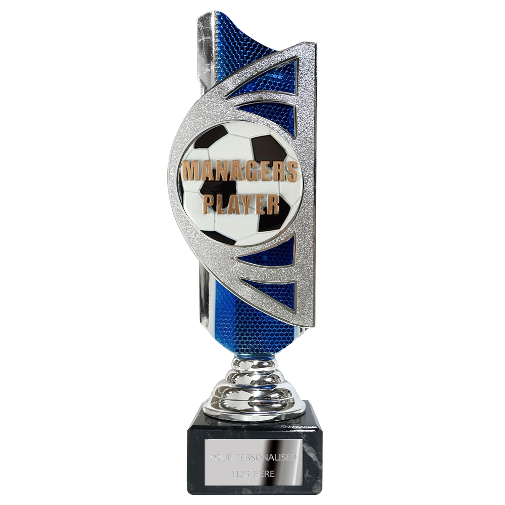 Silver / Blue Award (BS26C) With Embossed Football Design Option BW Trophies