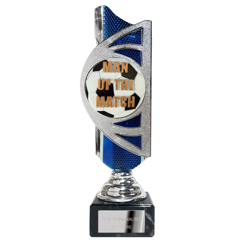 Silver / Blue Award (BS26C) With Embossed Football Design Option BW Trophies