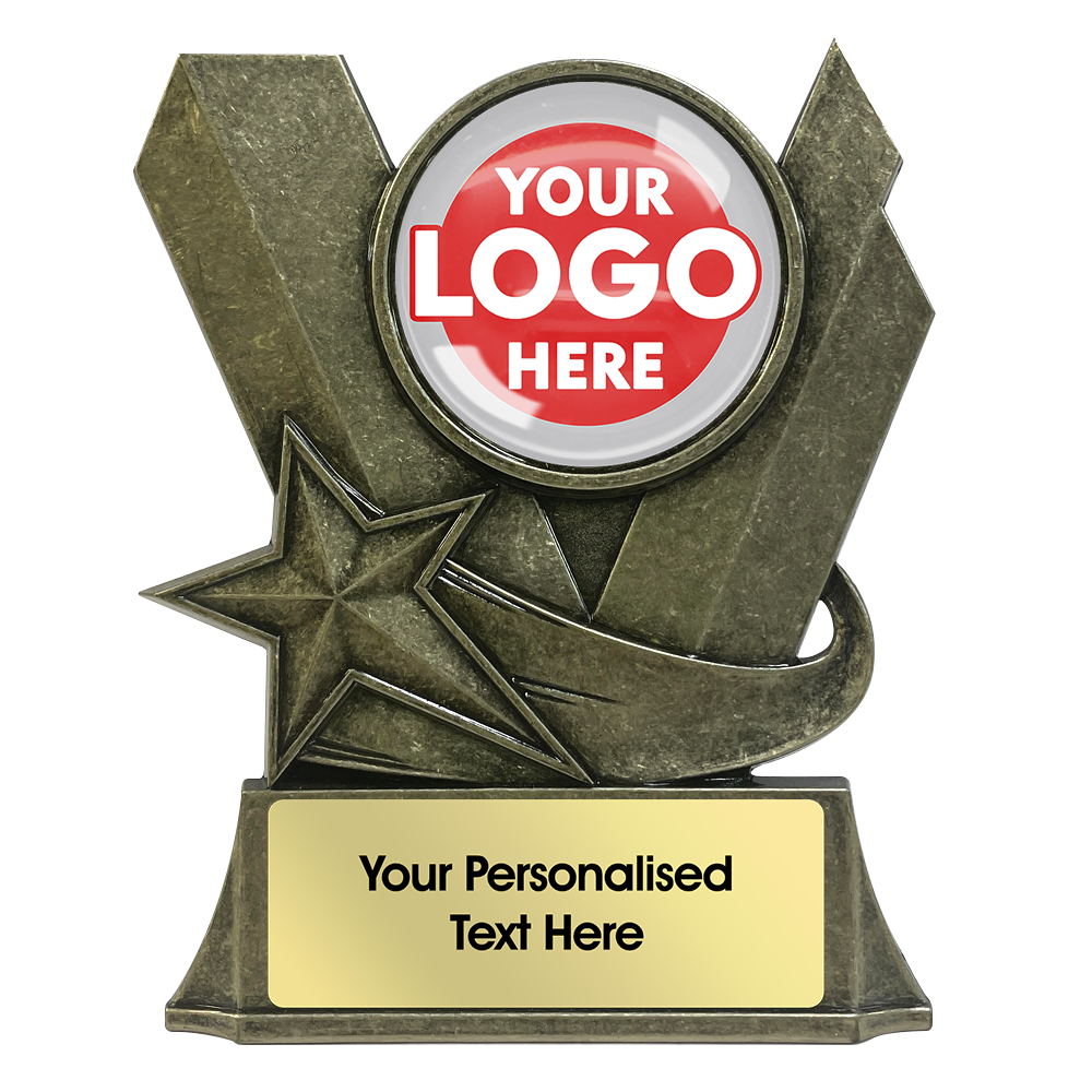 Metal Trophy/Award with Letter V and Star Design (Metal Shield)