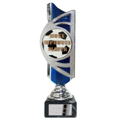 Silver / Blue Award (BS26C) With Embossed Football Design Option BW Trophies
