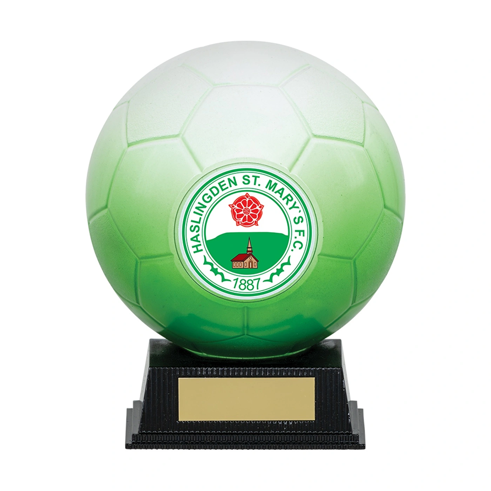 Green & White Football Ball Multicolour Trophy on Stand NB1WHGR BW Trophies