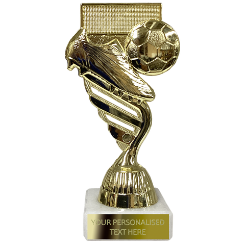 Foot & Ball Football Trophy Award on White Marble Base (P40501/2)