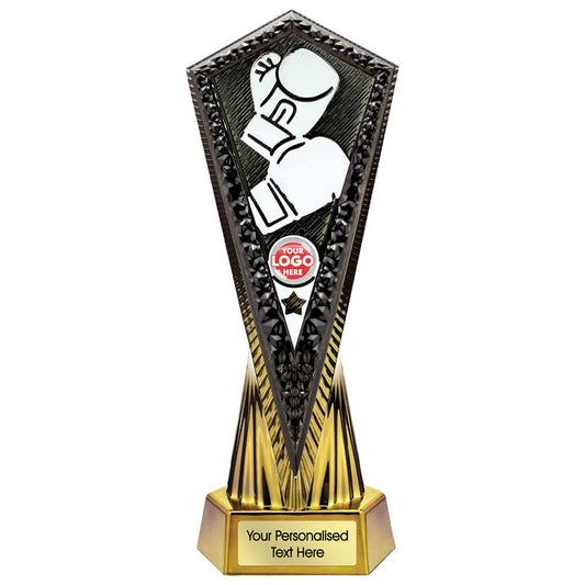 Personalised Black and Gold Boxing Gloves Tower Trophy