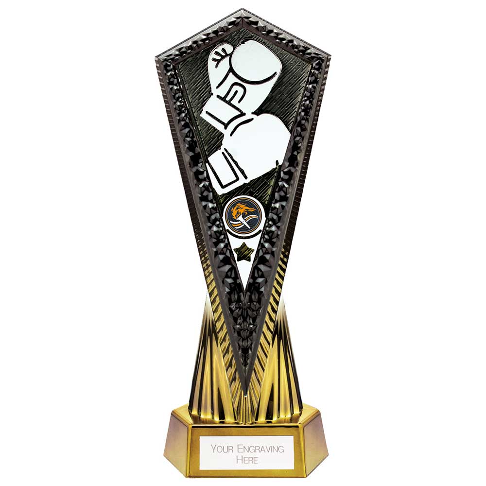 Personalised Black and Gold Boxing Gloves Tower Trophy