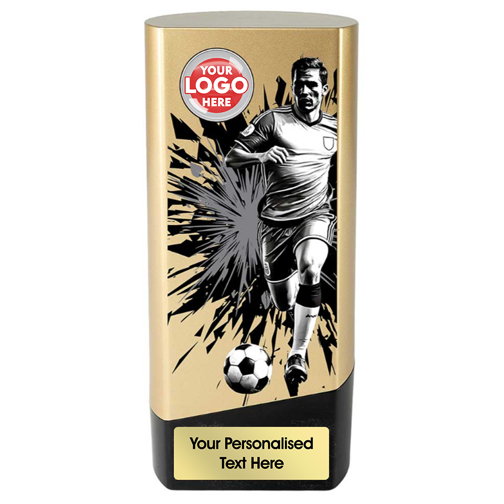 Gold & Black Male Footballer Prime Block Trophy (PA26106A/B) BW Trophies