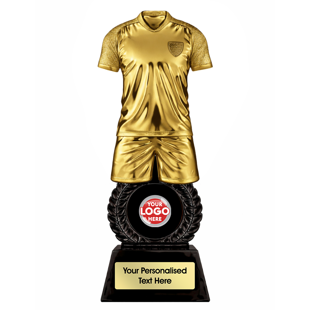 3D Gold Football Kit Trophy with Logo Centre (PA26074A) BW Trophies