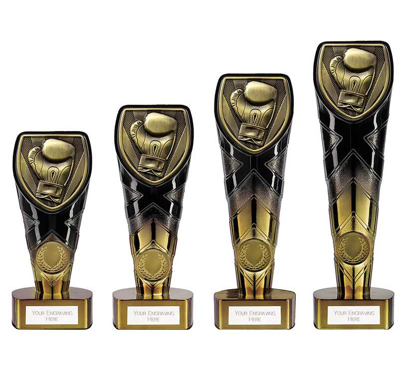 Personalised Black and Gold Boxing Glove Trophy with Club Logo