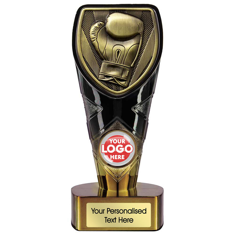 Personalised Black and Gold Boxing Glove Trophy with Club Logo