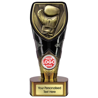Personalised Black and Gold Boxing Glove Trophy with Club Logo