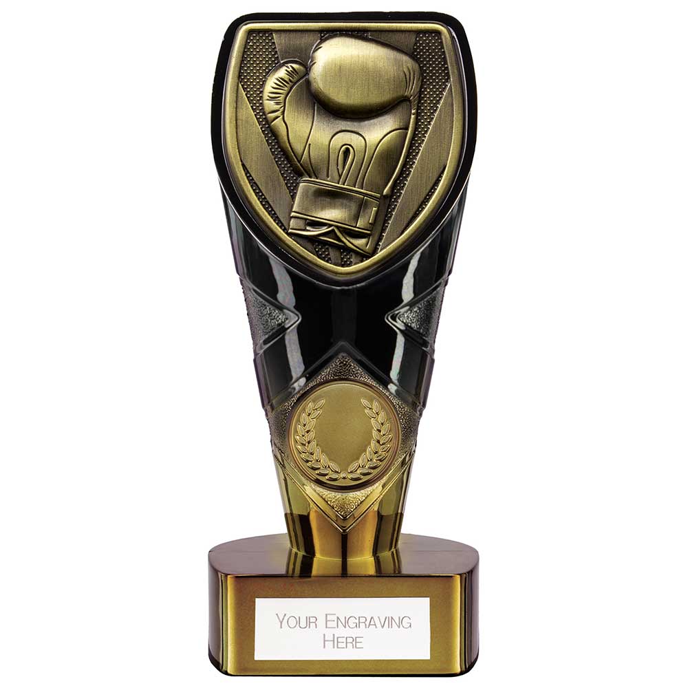 Personalised Black and Gold Boxing Glove Trophy with Club Logo