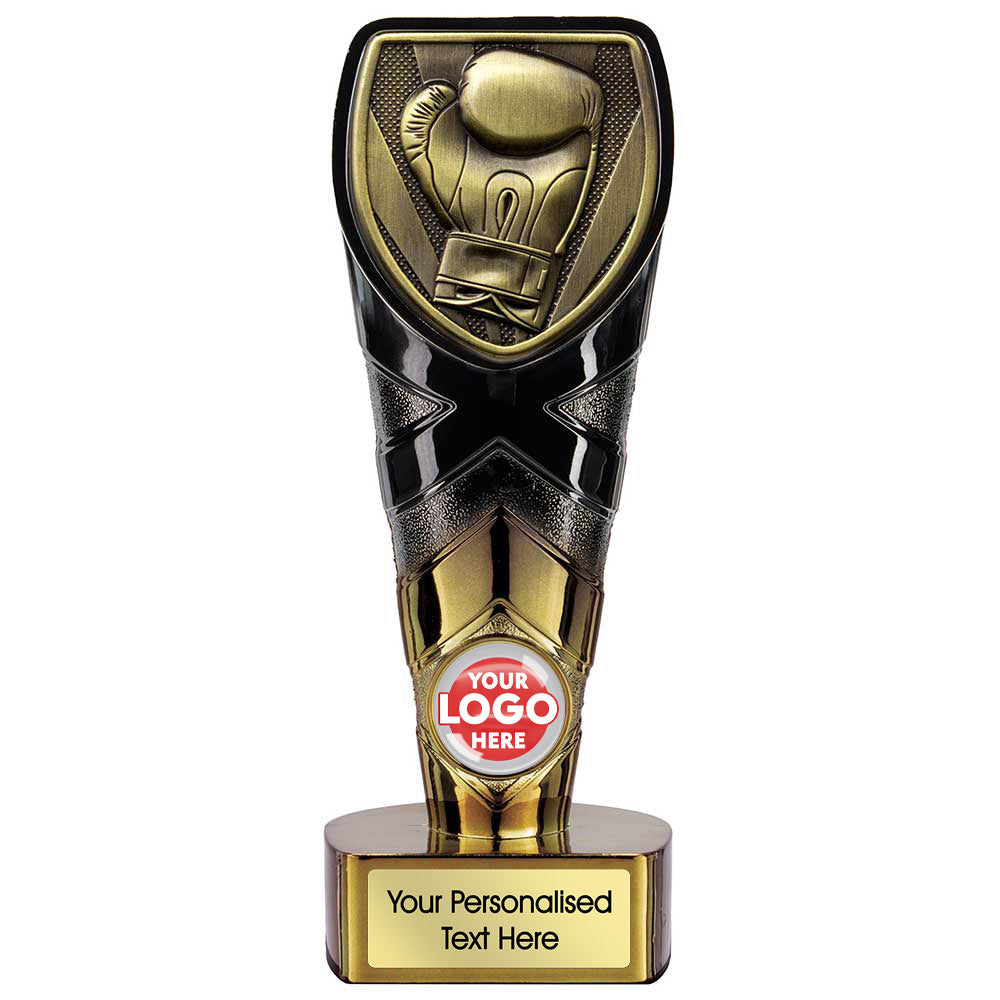 Personalised Black and Gold Boxing Glove Trophy with Club Logo