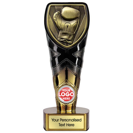 Personalised Black and Gold Boxing Glove Trophy with Club Logo