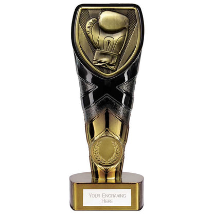 Personalised Black and Gold Boxing Glove Trophy with Club Logo