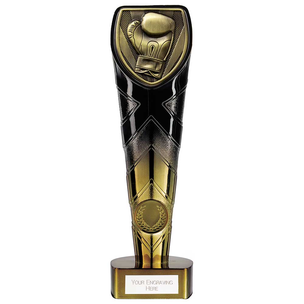 Personalised Black and Gold Boxing Glove Trophy with Club Logo