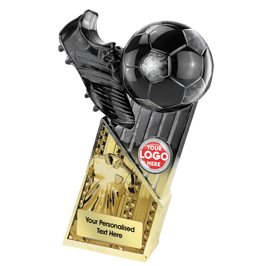 Black & Gold Boot & Ball Trophy with Gold Shirt Centre (PM26080A/B/C/D/E) BW Trophies