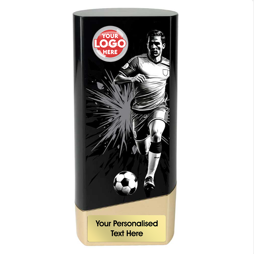 Black & Gold Male Footballer Prime Block Trophy (PK26106A/B) BW Trophies