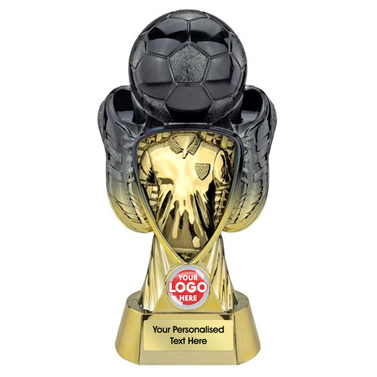 Football Two-Tone Black & Gold Boot & Ball Trophy with Golden Shirt Centre (PX26088A/B/C/D/E) BW Trophies