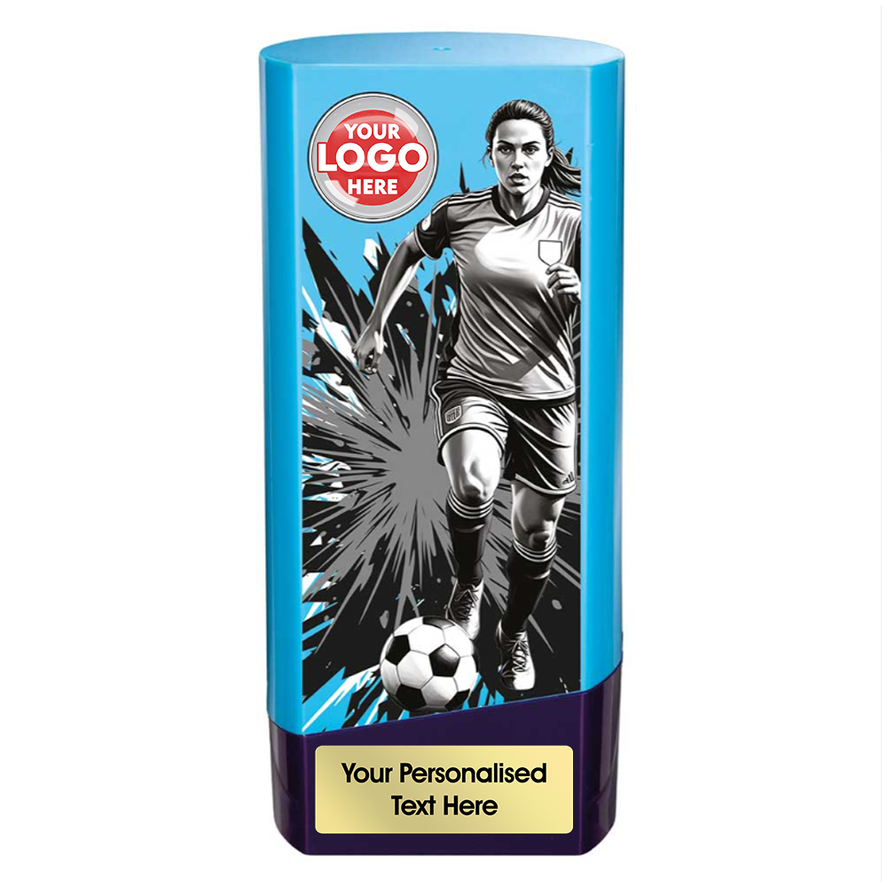 Blue & Purple Female Footballer Prime Block Trophy (PX26237A/B) BW Trophies