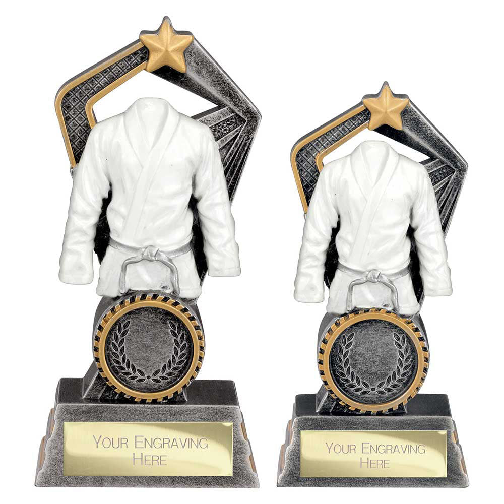 Personalised White Martial Arts Gi Trophy with Club Logo