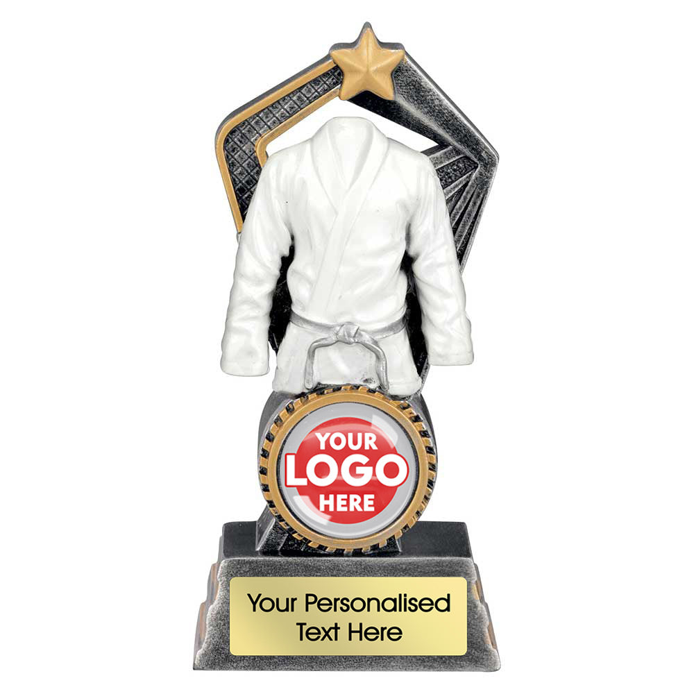 Personalised White Martial Arts Gi Trophy with Club Logo