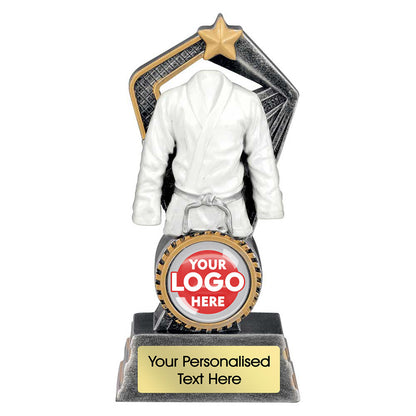 Personalised White Martial Arts Gi Trophy with Club Logo