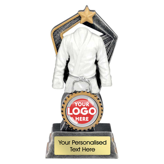 Personalised White Martial Arts Gi Trophy with Club Logo