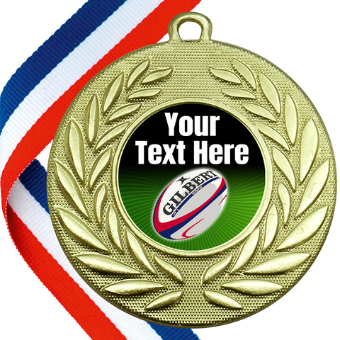 Set of Personalised Rugby Wreath Medals On Ribbons
