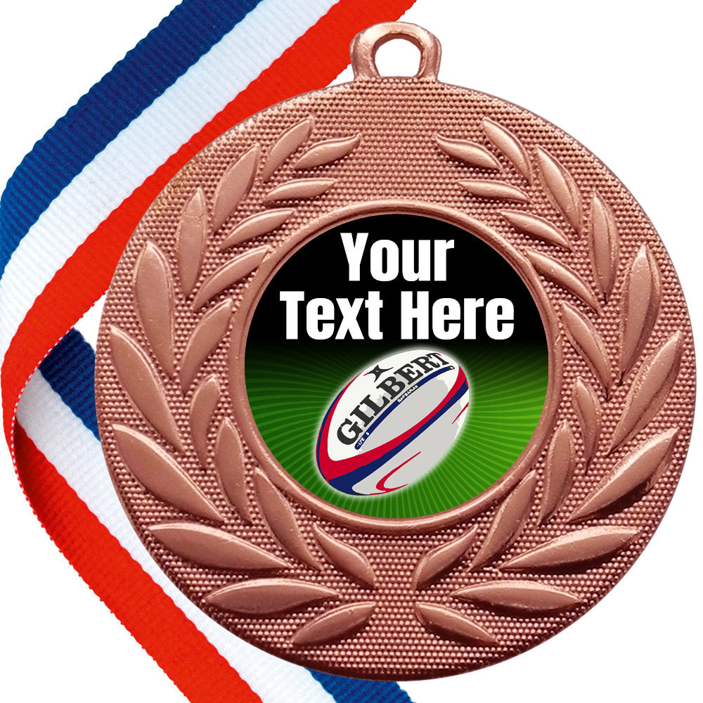 Set of Personalised Rugby Wreath Medals On Ribbons