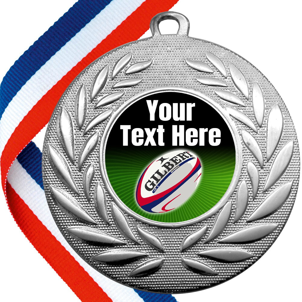 Set of Personalised Rugby Wreath Medals On Ribbons